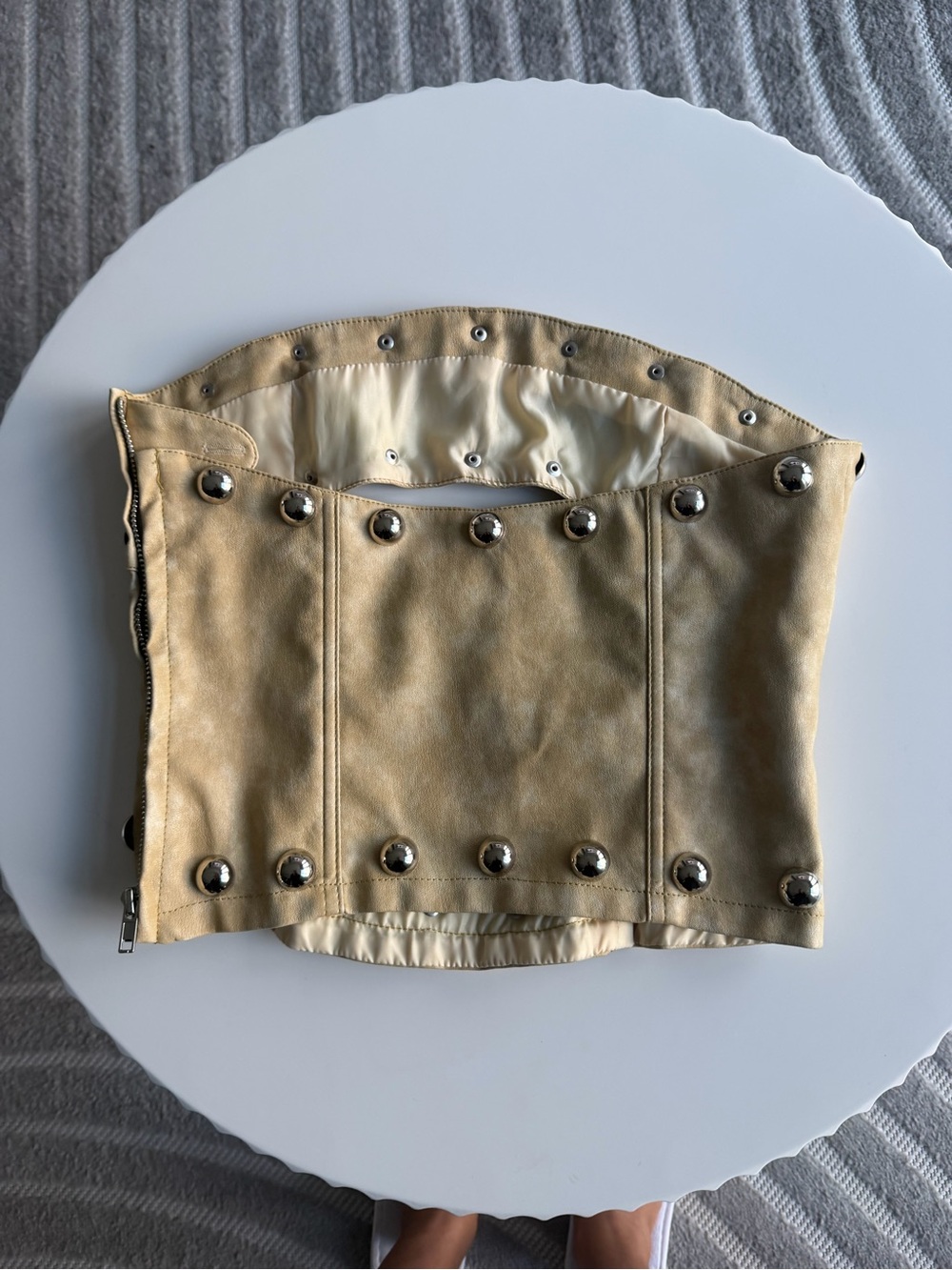 Jaded London Beige Leather Studded Crop Top - Picture 2 of 5
